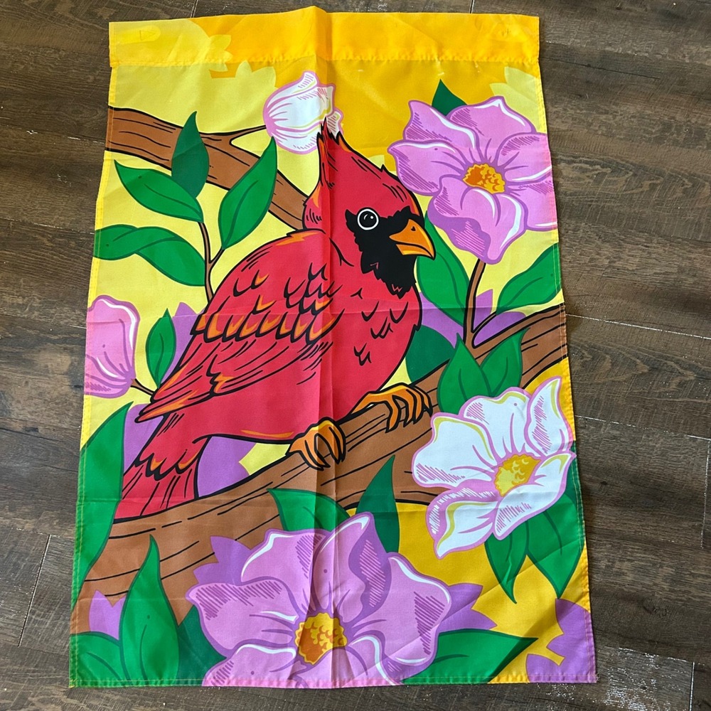 Vintage Cardinal Flower Garden Flag 28x41 Decorative Outdoor Banner Red Bird